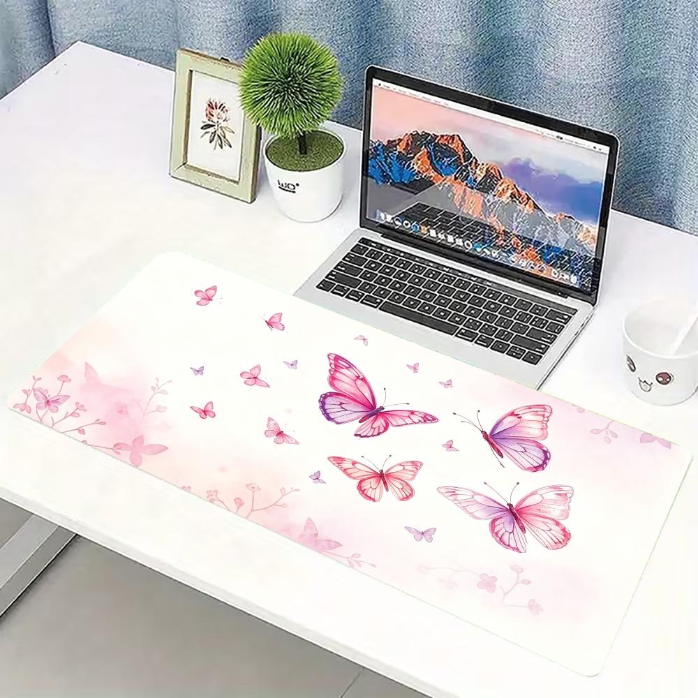 Pc Gaming Pink - 水彩画ピンク蝶柄大型ゲーミングマウスパッド滑り止めゴム製デスクマットキーボードマットPCラップトップオフィス家庭ゲーマーセットアップ用