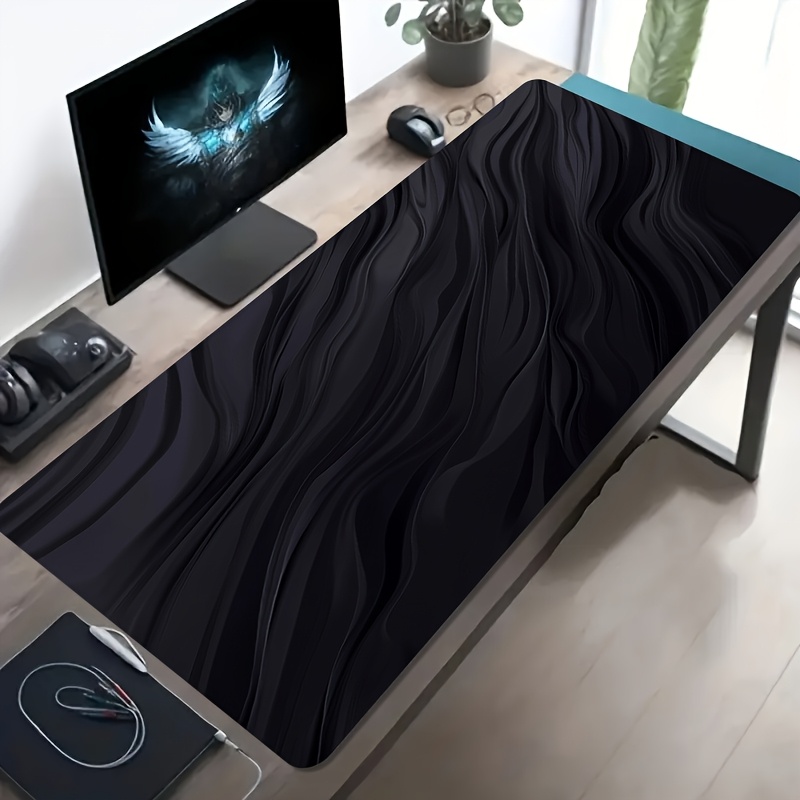 Pc Gaming Liquid - ブラックリキッドウェーブゲーミングマウスパッド、ミニマリストダークフローマーブルテクスチャプリント滑り止めマット、PCゲーマー、オフィス、ラップトップキーボード用