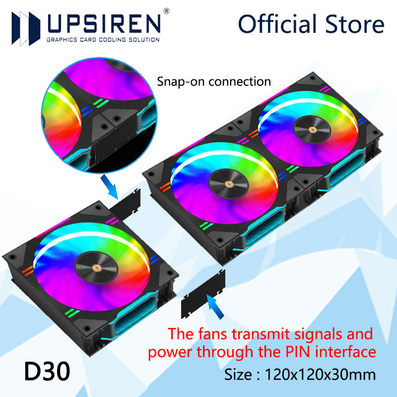 Pc Water Cooling - UPSIREN D30 120X120X30mm コンピュータケース冷却ファン空冷/水冷ラジエーター/5V 3PIN ARGB/4PIN
