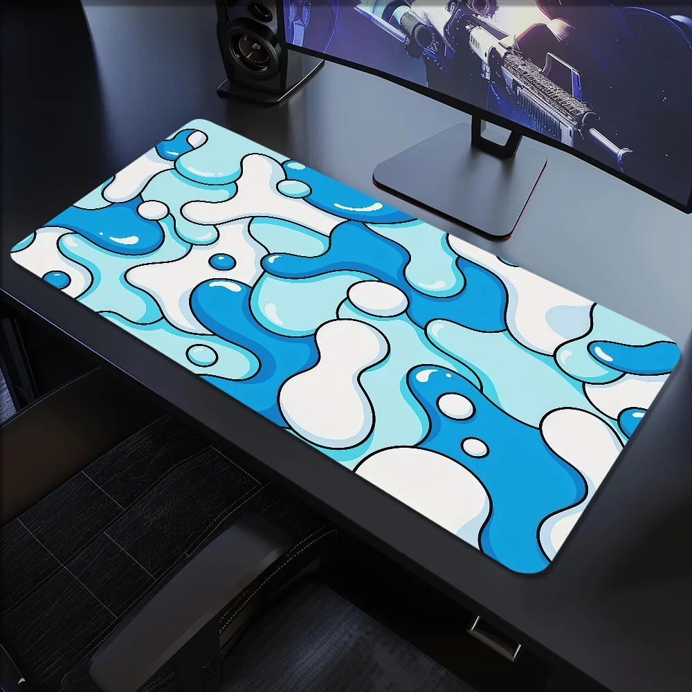 CIFBUY 抽象的な液体模様の大型デスクマット。青と白の配 - Pc Gaming Liquid のレビューと価格